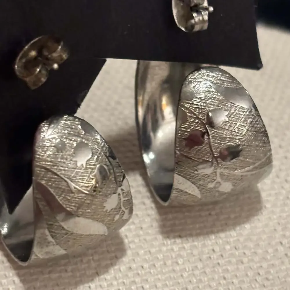 Vintage Textured Half-Circle Dome Pierced Hoop Earrings